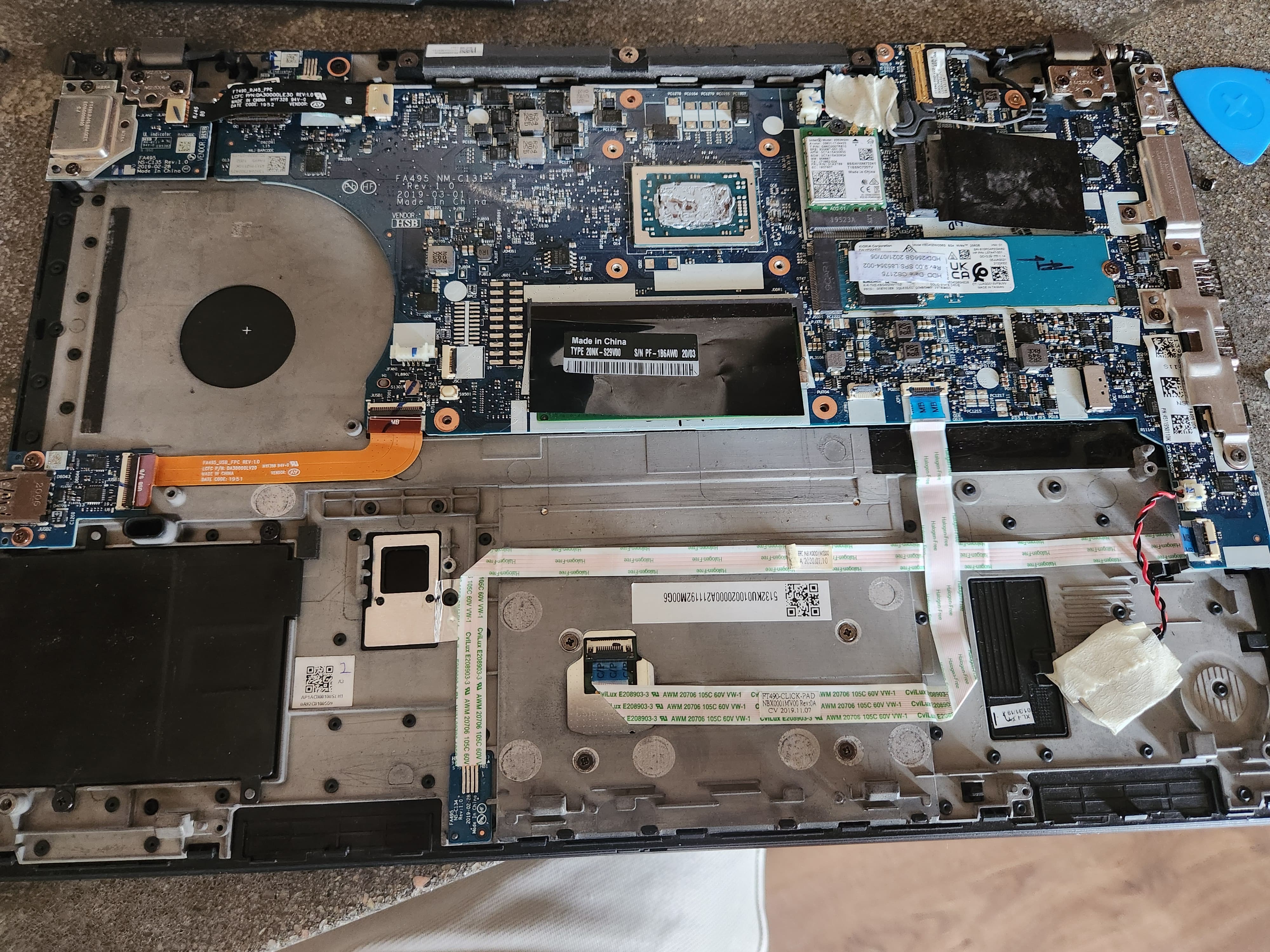 Laptop opened for internal board inspection